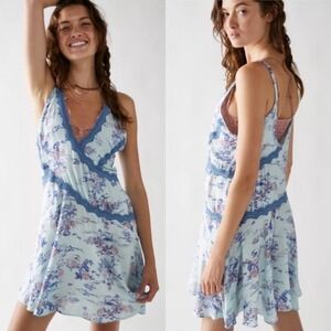 Free People Slip My Mind Trapeze Floral Lace Trim Y2K Shift Dress Womens Large